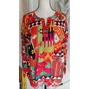 New Womens 3X Blouse Colorful Rayon Light Weight Christian Soriano
